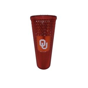 Oklahoma University Sooners Studded Tumbler Starbucks Plastic No Straw Red OU